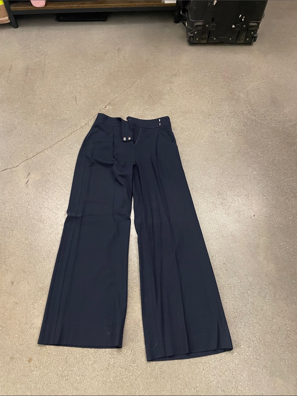 Veronica Beard Dark Navy Wide-Leg High-Rise Trousers